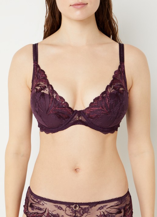 Chantelle Li voorgevormde beugel bh met overlay van mesh - voorkant 2 aubergine