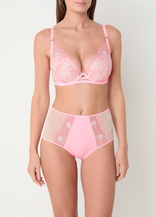 Chantelle Lush high waist slip van mesh met bloemborduring - voorkant 2 lichtroze
