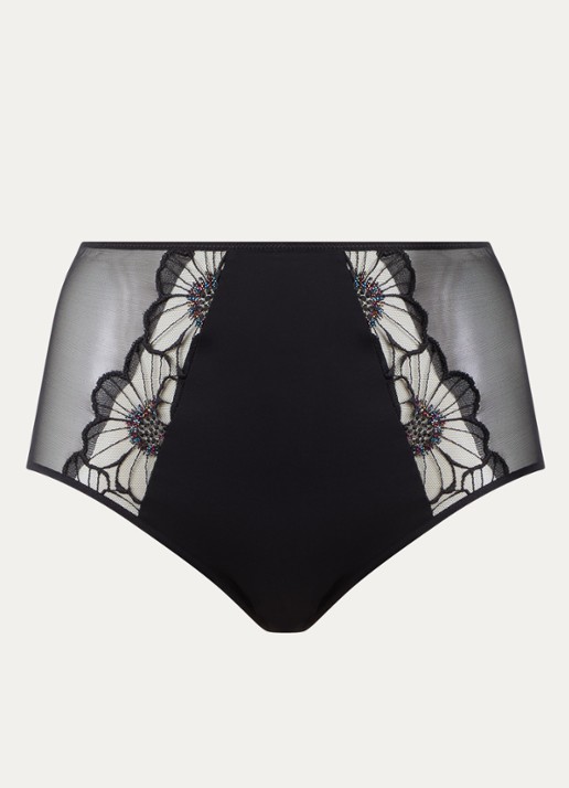Chantelle Lush high waist slip van mesh met bloemborduring - voorkant zwart