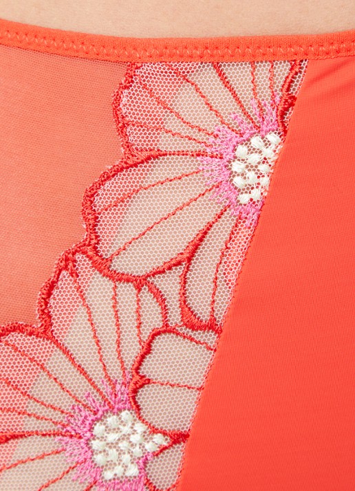 Chantelle Lush high waist slip van mesh met bloemborduring - detail 3 koraalrood