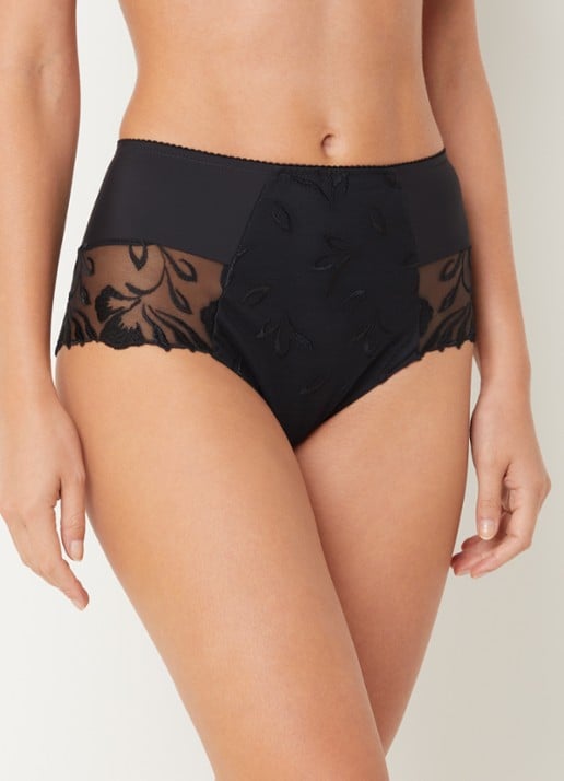 Chantelle Majestic high waisted hipster met bloemborduring - voorkant 3 zwart