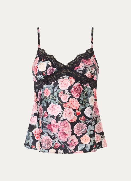 Chantelle Nachthemd met bloemenprint - voorkant zwart