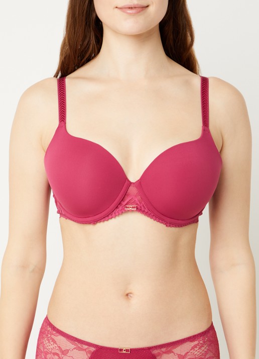 Chantelle Origins voorgevormde T-shirt bh met kant - voorkant 5 fuchsia