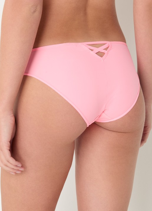 Chantelle Slip met mesh en borduring - achterkant 3 neonroze