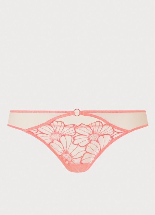 Chantelle Slip met mesh en borduring - voorkant 4 neonroze