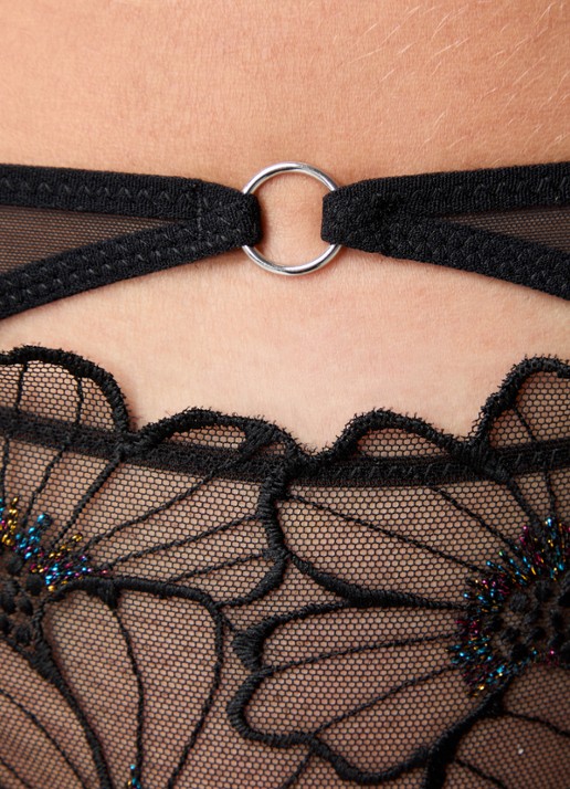 Chantelle Slip met mesh en borduring - detail 2 zwart