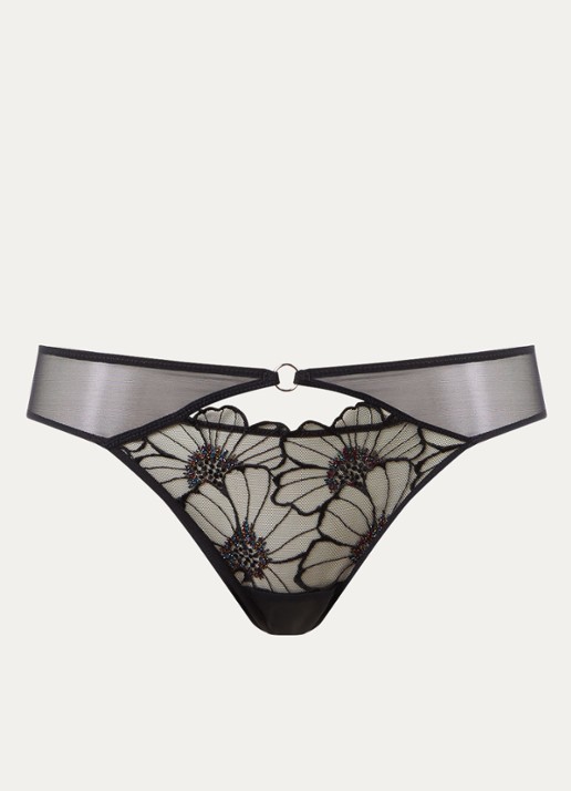Chantelle Slip met mesh en borduring - voorkant 4 zwart