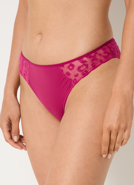 Chantelle Slip van mesh met flockprint - detail fuchsia