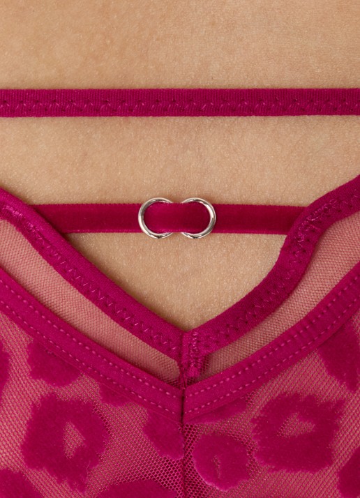 Chantelle Slip van mesh met flockprint - detail 2 fuchsia