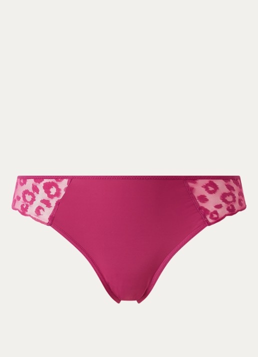Chantelle Slip van mesh met flockprint - voorkant 3 fuchsia