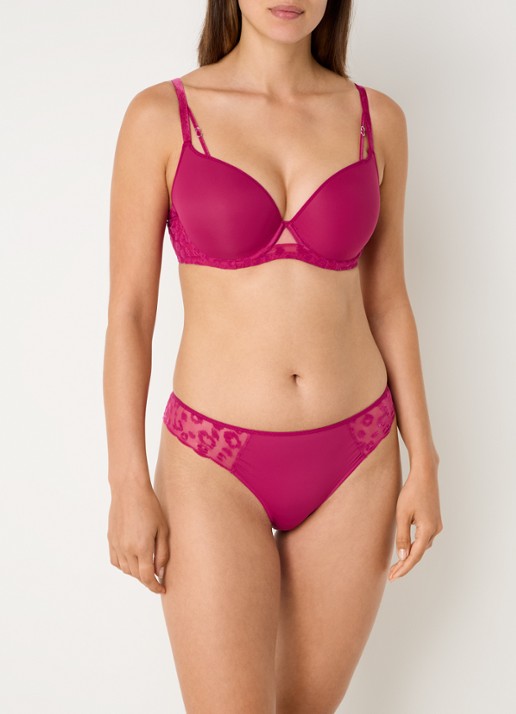 Chantelle Slip van mesh met flockprint - voorkant 4 fuchsia