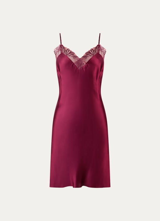Chantelle Slipdress met kant - voorkant bordeauxrood