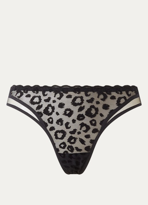 Chantelle Tanga van mesh met panterprint - voorkant 2 zwart