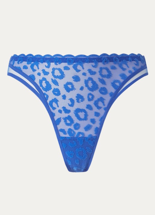Chantelle Tanga van mesh met panterprint - voorkant blauw