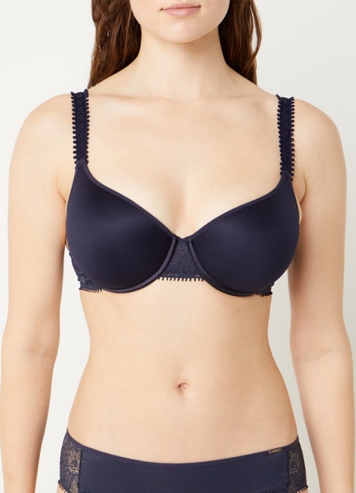 Chantelle Voorgevormde beugel bh met kant - voorkant 3 donkerblauw