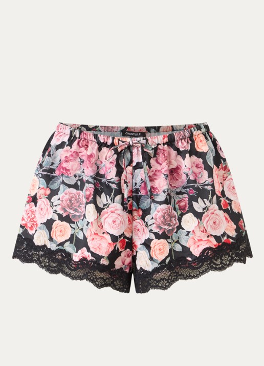 Chantelle Wide fit pyjamabroek met bloemenprint - voorkant zwart