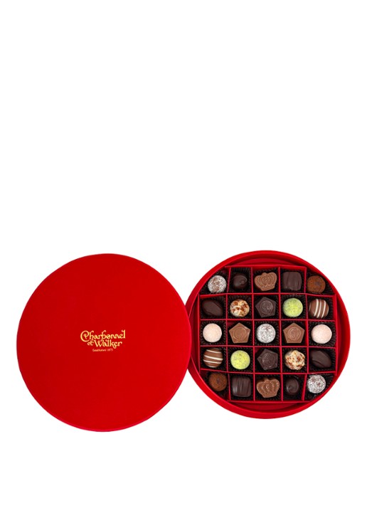 Charbonnel et Walker Red Velvet chocolade en truffels 310 gram 25 stuks - achterkant beige