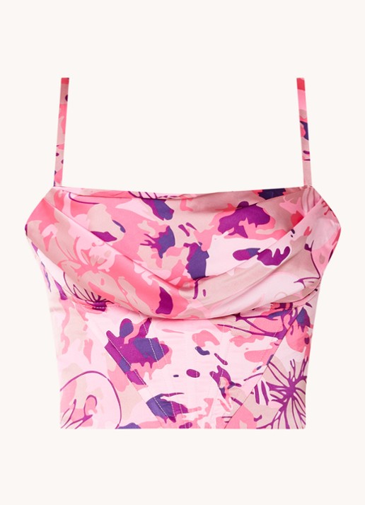 Chi Chi London Crop top met bloemenprint  - voorkant roze