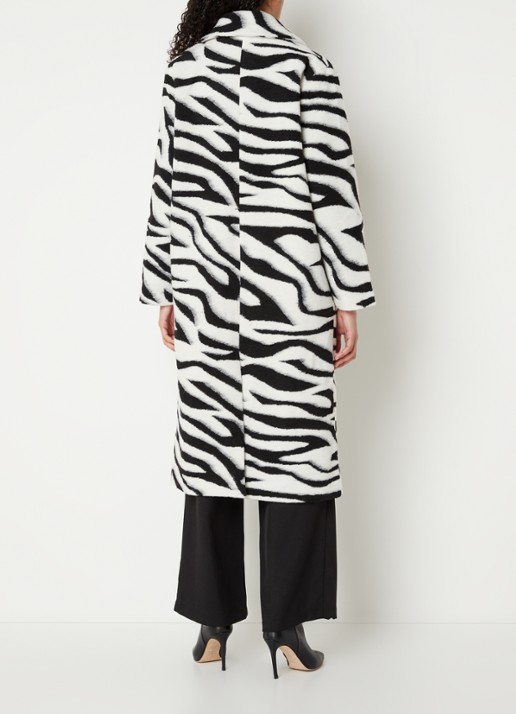 Chi Chi London Double-breasted mantel in wolblend met zebraprint - achterkant 4 zwart