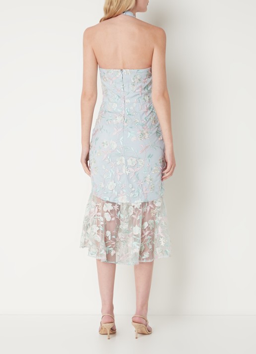 Chi Chi London Floral semi-transparante midi jurk met kant  - achterkant lichtblauw