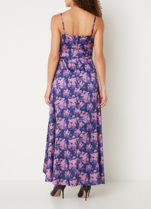 Chi Chi London Maxi jurk met bloemenprint en asymmetrische zoom - achterkant 3 donkerblauw