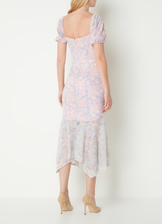 Chi Chi London Midi jurk van kant met pofmouw - achterkant 4 lichtroze