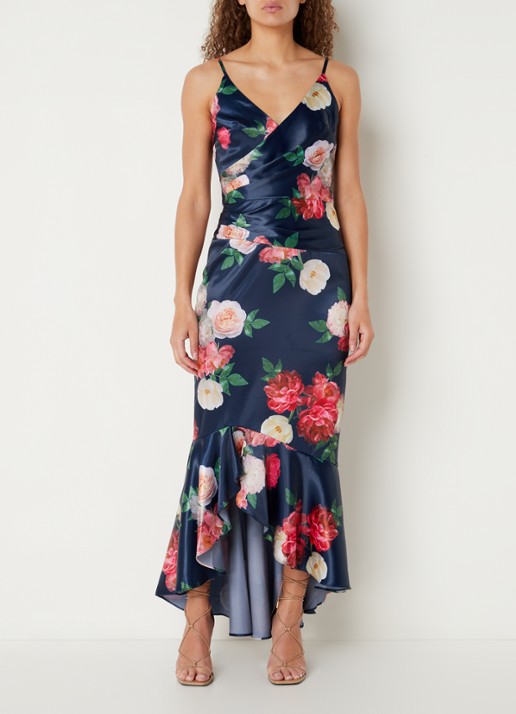 Chi Chi London Midi jurk van satijn met bloemeprint en plooidetail