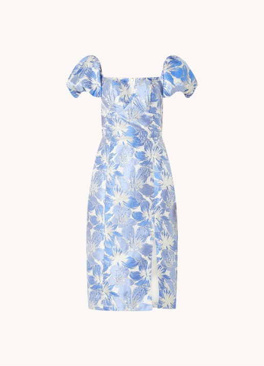 Chi Chi London Midi kokerjurk met jacquard dessin en lurex - voorkant 2 blauw