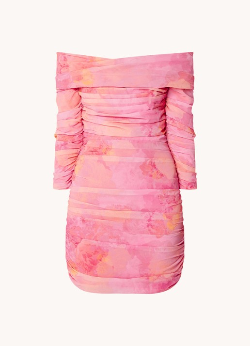 Chi Chi London Mini jurk met tie-dye dessin en plooidetail - voorkant 3 oudroze