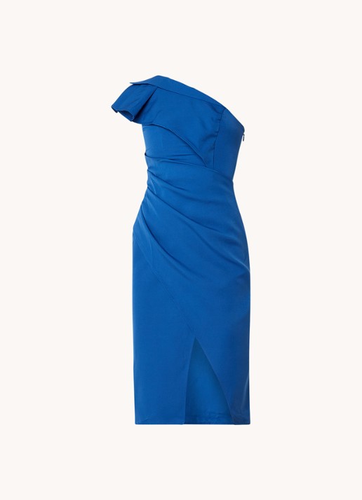 Chi Chi London One shoulder mini kokerjurk met plooidetail - voorkant 2 royalblauw