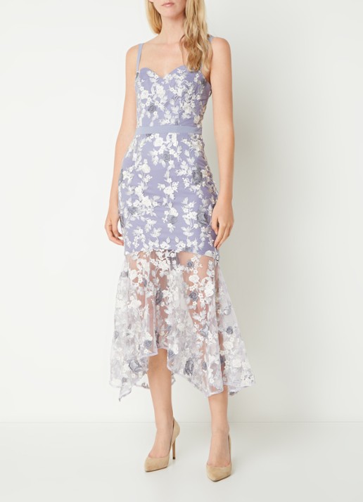 Chi Chi London Peplum semi-transparante midi jurk van kant - voorkant 4 lavendel