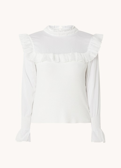 Chi Chi London Ribgebreide top met volant - voorkant 2 wit