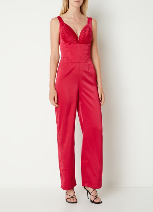 Chi Chi London Straight fit jumpsuit met plooidetail  - voorkant 4 donkerroze