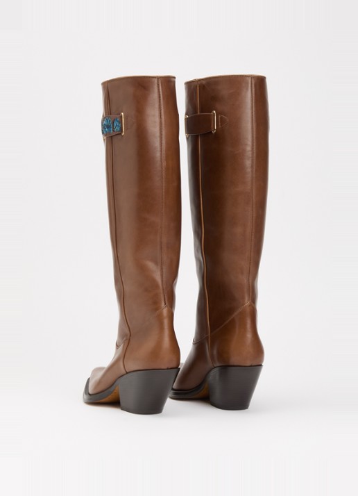 Chloé Azelan cowboylaars van leer - achterkant 5 cognac