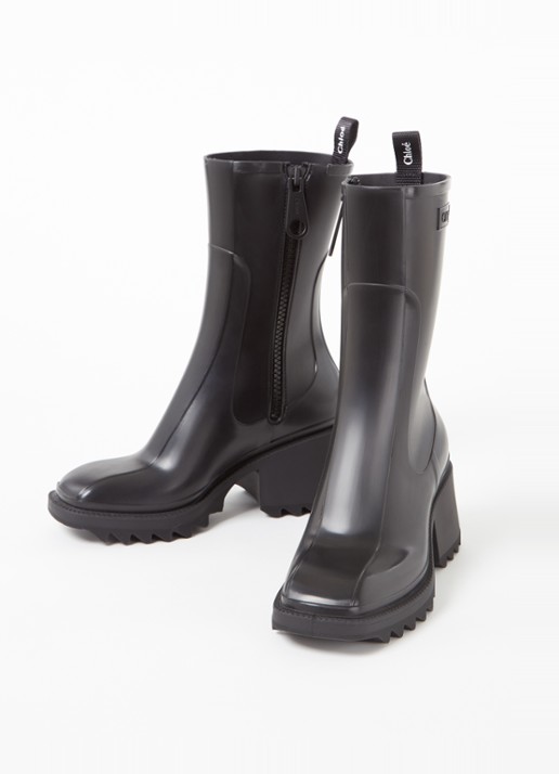 Chloé Betty regenlaars met hak en logo - detail zwart