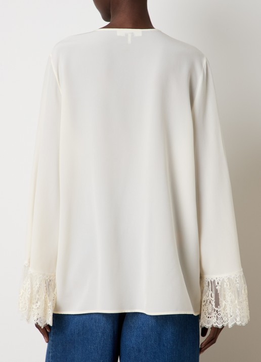 Chloé Blouse van zijde met details van kant - achterkant 3 creme