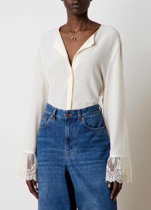 Chloé Blouse van zijde met details van kant - detail 4 creme