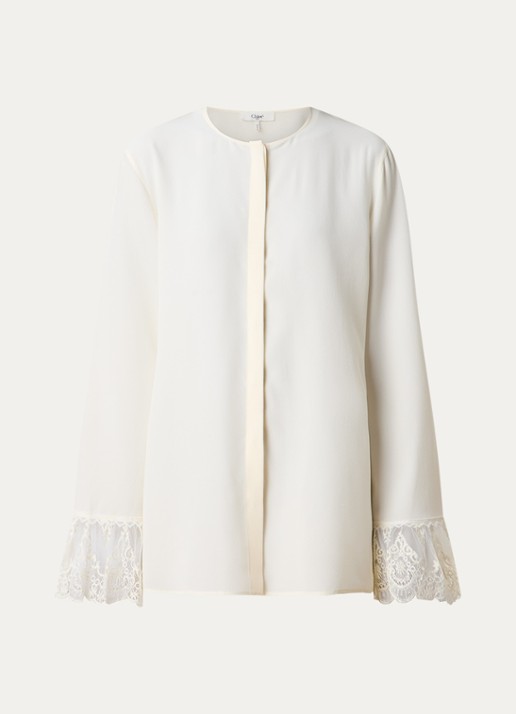 Chloé Blouse van zijde met details van kant - voorkant creme
