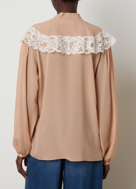 Chloé Blouse van zijde met details van kant - achterkant 5 zalmroze