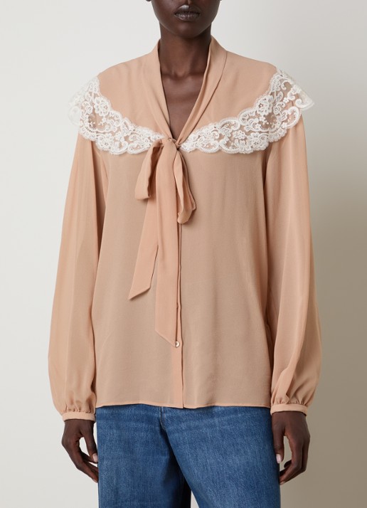 Chloé Blouse van zijde met details van kant - detail zalmroze