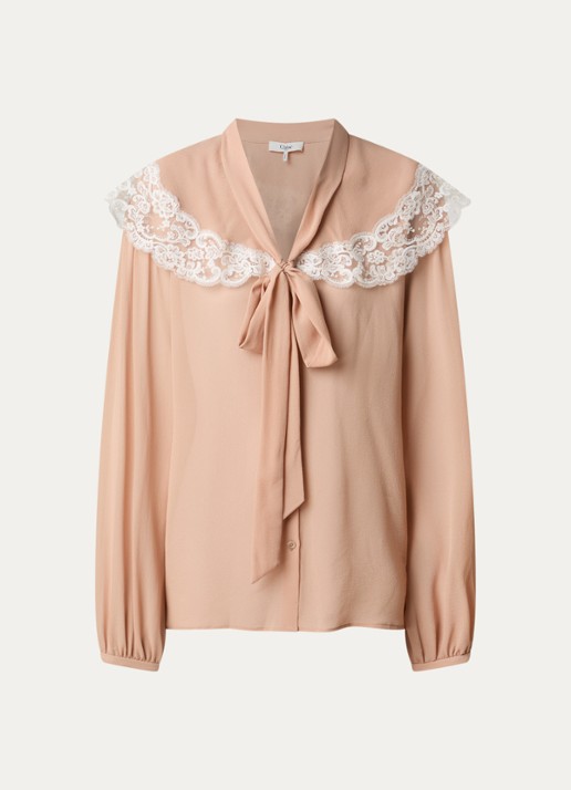 Chloé Blouse van zijde met details van kant - voorkant 3 zalmroze