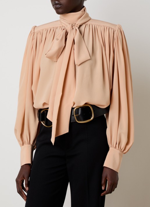Chloé Blouse van zijde met sjaalkraag - detail 4 zalmroze