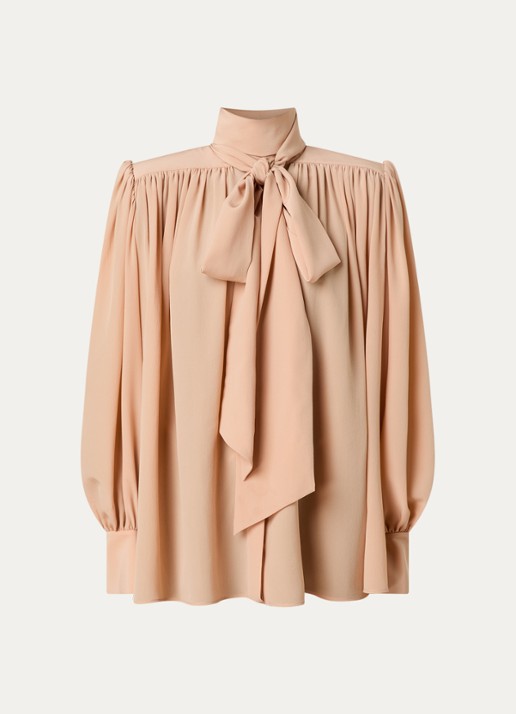 Chloé Blouse van zijde met sjaalkraag - voorkant zalmroze