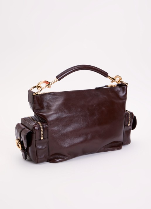 Chloé Camera handtas van buffelleer - achterkant 8 donkerbruin