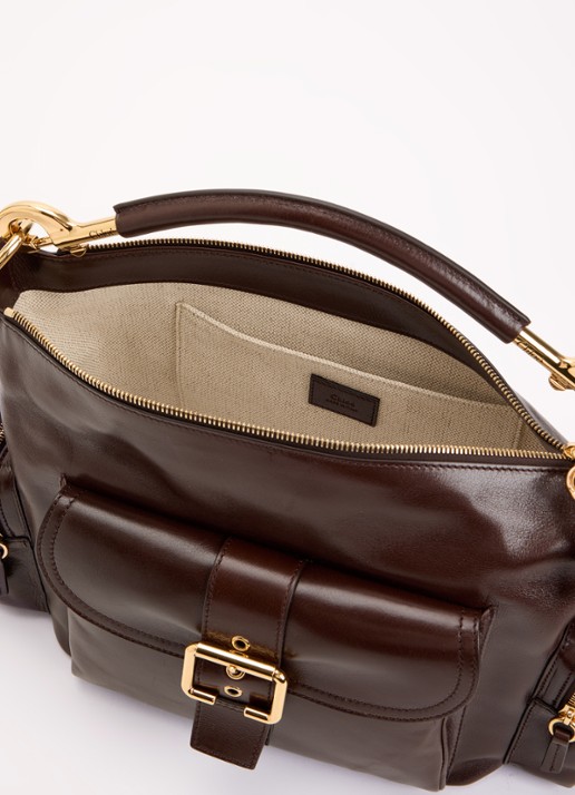 Chloé Camera handtas van buffelleer - detail donkerbruin