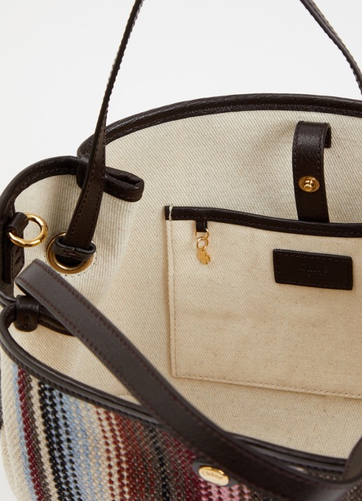 Chloé Clover handtas van canvas met kalfsleren details en streepprint - detail 2 bruin