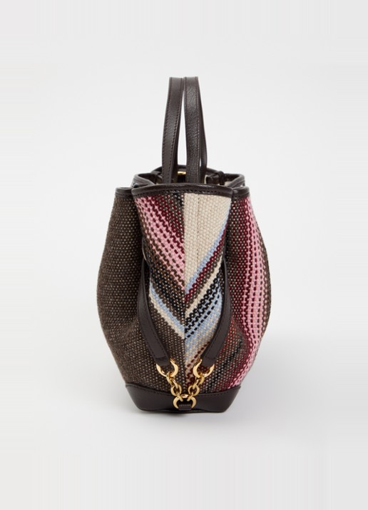 Chloé Clover handtas van canvas met kalfsleren details en streepprint - detail 3 bruin