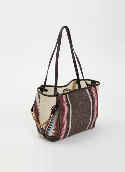 Chloé Clover schoudertas van canvas met streepprint - achterkant 5 donkerbruin