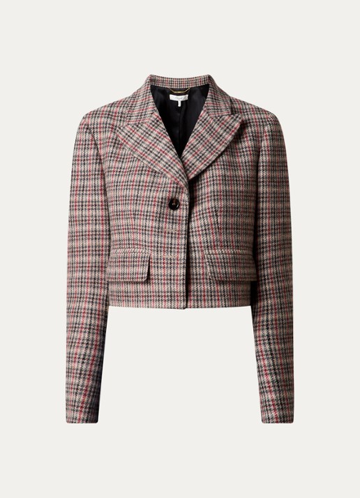 Chloé Cropped blazer van wol met ruitdessin - voorkant donkerbeige