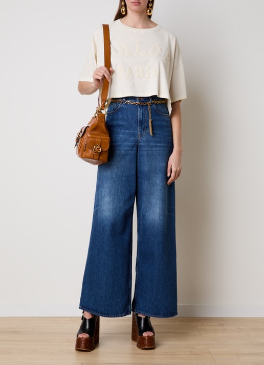 Chloé Cropped T-shirt met logoborduring - voorkant 4 gebroken wit